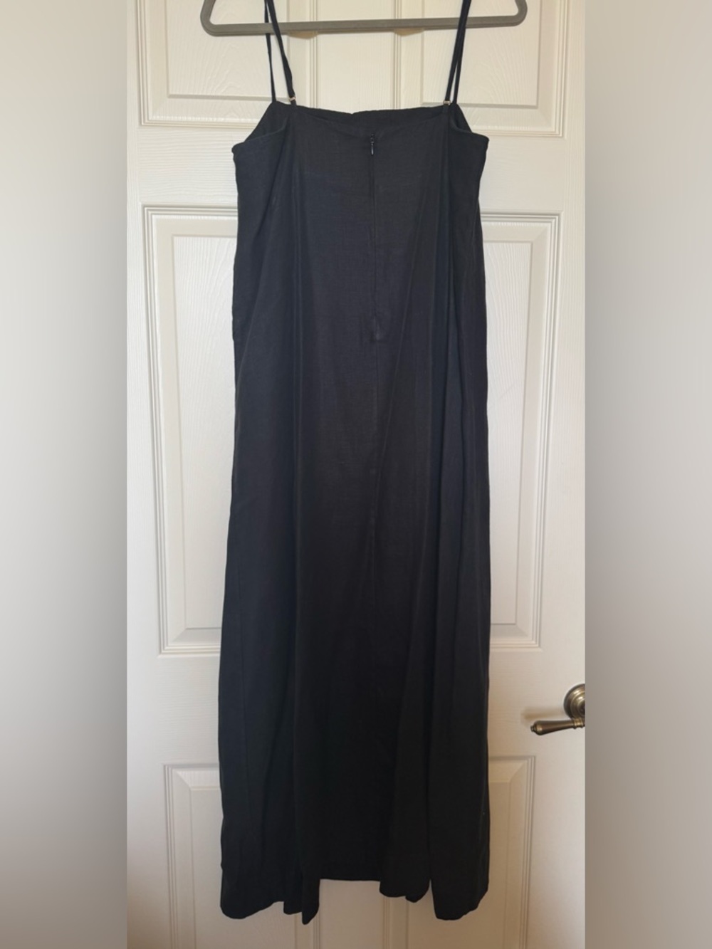 POSSE Black Linen Theo Midi Dress Square Neck Adjustable Straps Slit Size Large - Picture 3 of 5
